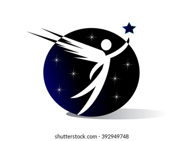 logo space. An angel with wings against the blue globe with stars on a white background