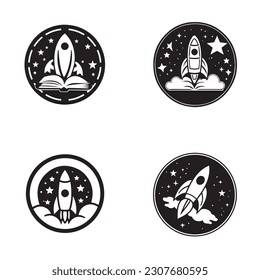logo spaceship black and white image