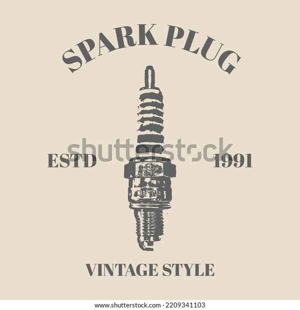 logo spark plug\
illustration vintage retro style isolated on cream background.\
Design element for logo, label, emblem, sign, poster. Vector\
illustration template\
design