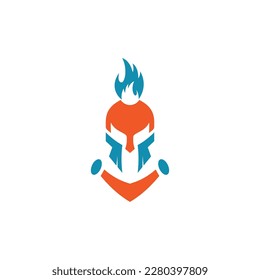 Logo for spartan helmet with fire on it