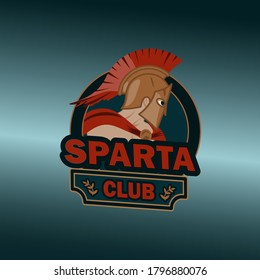 Logo of the Spartan sports team. Image of a warrior in a circle on a dark background. Vector illustration.