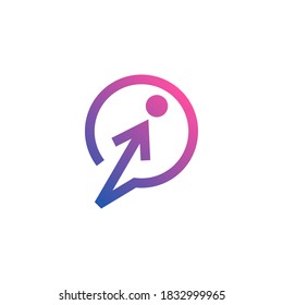 Logo Of A Speech Balloon With An Arrow And A Circle Shaping A Human Figure