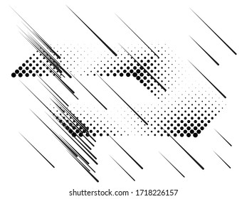 Logotipo con líneas de velocidad en círculo y puntos de semitonos forman elementos de diseño inusuales .Trazas del vector negro .Forma geométrica.