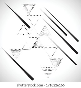 Logotipo con líneas de velocidad en círculo y puntos de semitonos forman elementos de diseño inusuales .Trazas del vector negro .Forma geométrica.