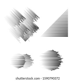 Logo with speed lines in circle, rectangle and triangle form .Square unusual icon Design .Black Vector stripes .Geometric shape.