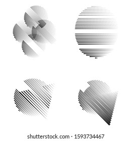 Logo with speed lines in circle, rectangle and triangle form .Square unusual icon Design .Black Vector stripes .Geometric shape.