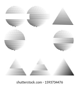 Logo with speed lines in circle, rectangle and triangle form .Square unusual icon Design .Black Vector stripes .Geometric shape.