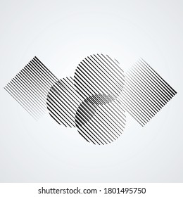 Logo with speed lines in circle, rectangle and triangle form .Square unusual icon Design .Black Vector stripes .Geometric shape.