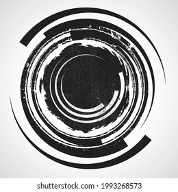 Logo with speed lines in grunge textured circle .Unusual icon design .Black vector stripes .Geometric shape.