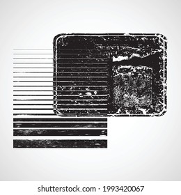 Logo with speed lines in grunge textured square .Unusual icon design .Black vector stripes .Geometric shape.