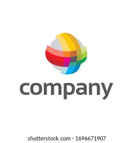 logo of sphere with rainbow lines forming plus symbol, vector design, fully editable