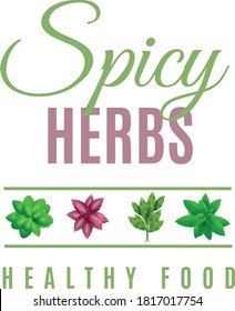 logo spicy herbs, vegan friendly leaves label in green color