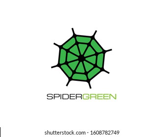 Logo of Spider Web with Modern Concept. Design in Green Icon Image of Cobweb Isolated on White Background. Vector Illustration