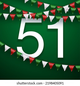 logo Spirit of the union UAE national day. Banner with UAE state flag. Illustration of 51 years National day of the United Arab Emirates. Card in Emirates honor of the 51th anniversary 2 December 2022