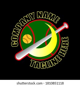 The logo with a sports theme takes an illustration of a stick and ball for softball