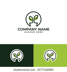 Logo with a sprout or plant within a speech bubble. represents growth, communication, and a connection to nature.for businesses in environmental organizations, agriculture, education, or communication