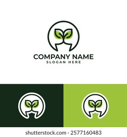 Logo with a sprout or plant within a speech bubble. represents growth, communication, and a connection to nature.for businesses in environmental organizations, agriculture, education, or communication