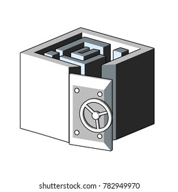 logo square heavy door of the bunker sanctuary, the maze, isometric. 3d.