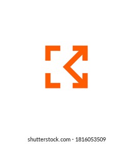 logo of a square, a letter k, four arrows. moving out, expanding