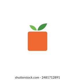 Logo square orange with green leaf and blank background