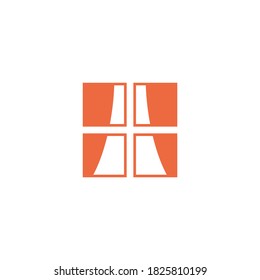 logotipo de una ventana cuadrada con una cortina. para la decoración, la decoración y la arquitectura