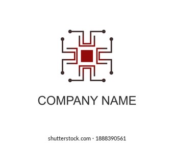 Das Logo ist ein Quadrat mit einem Pfad von Elektronen, der mit dem Prozessor verbunden ist
