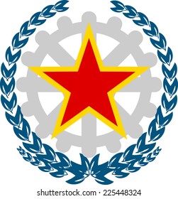 logo with a star, ear, pinion 