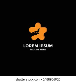 logo star with wolf on isolated black background.
