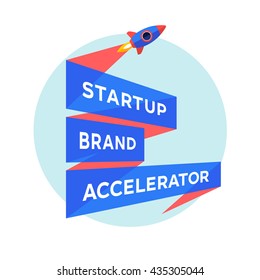 Logo for start up project with inscription Startup Brand Accelerator. Logo template with three line ribbon. Business concept and identity symbol. Startup graphic design concept. Vector Illustration