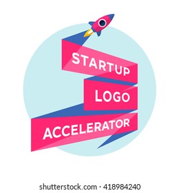 Logo for startup project with inscription Startup Logo Accelerator. Logo template with three line ribbon. Business concept and identity symbol. Startup graphic design concept. Vector Illustration