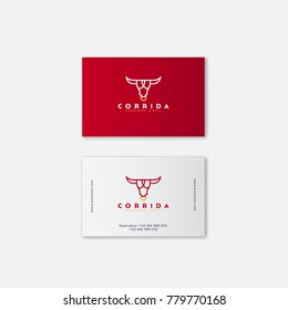 Logo steak house. Meat restaurant or butchery emblems. Identity. Business card. The stylized head of a bull and letters.