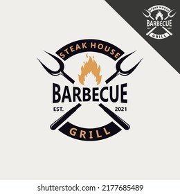 logo for steak house restaurant. fork and fire illustration