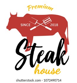 logo steak house text and meat vector cartoon with white background