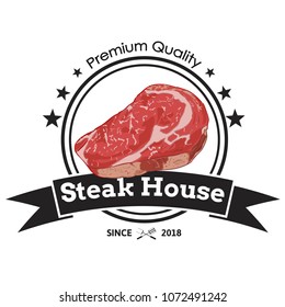 logo steak house text and meat vector cartoon with white background