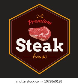 logo steak house text and meat vector cartoon with white background