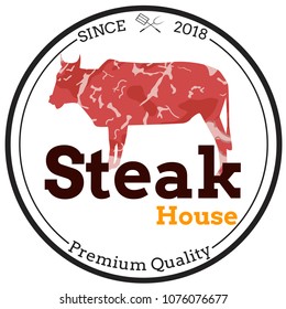 logo steak house text and meat vector cartoon with white background