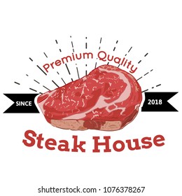  logo steak house text and meat vector cartoon with white background