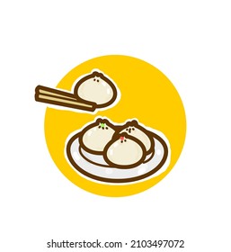 Logotipo de bollos al vapor en el fondo.