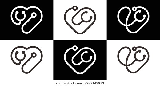 logotipo estetoscopio y diseño de amor icono de línea de icono vectores