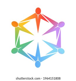 logo, sticker, or brand template to illustrate teamwork, social community, or leadership concepts. Flat design.
