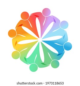 logo, sticker, or brand template to illustrate teamwork, social community, or leadership concepts. Flat design.