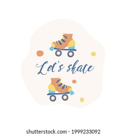 Logo, sticker or card for roller skating on quads. Vector illustration for roller skaters in boho colors. 