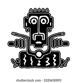 Logo or sticker emblem off biker on a motorcycle, hand draws black and white illustration in tribe(ethnic) style. Riding motorbike flat icon and sign. flat. Vector isolated on white background.