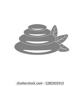 Logo stones and leaves for Spa, beauty salon, massage area, Chinese and Japanese medicine. Grey emblem for yoga center, health and wellness studio and natural cosmetics.