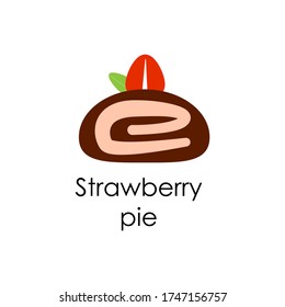 logo with strawberry pie, cover for notebooks, print for fabric. children's drawing. separate element on a white background with text.
