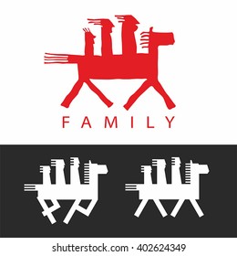 Logo. Stroll. Family on a horse. Simple vector.
