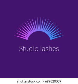 Logo studio lashes. Icon long pink eyelashes. Vector illustration