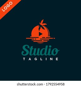 Logo Studio, Sunset on the Beach, is Suitable for Logos of Companies Engaged in Video Maker Services, Podcasts, YouTubers, and Others.