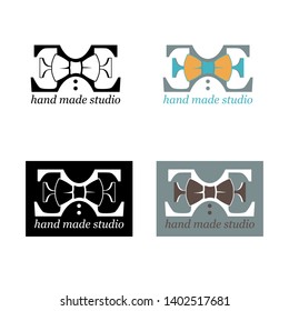 Logo of studio which produces accessories for clothing. Double "E" in the logo and bow tie. Options for using the logo.