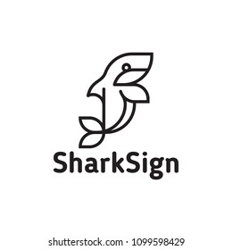 Logo in the style of line art, a stylized shark or dolphin